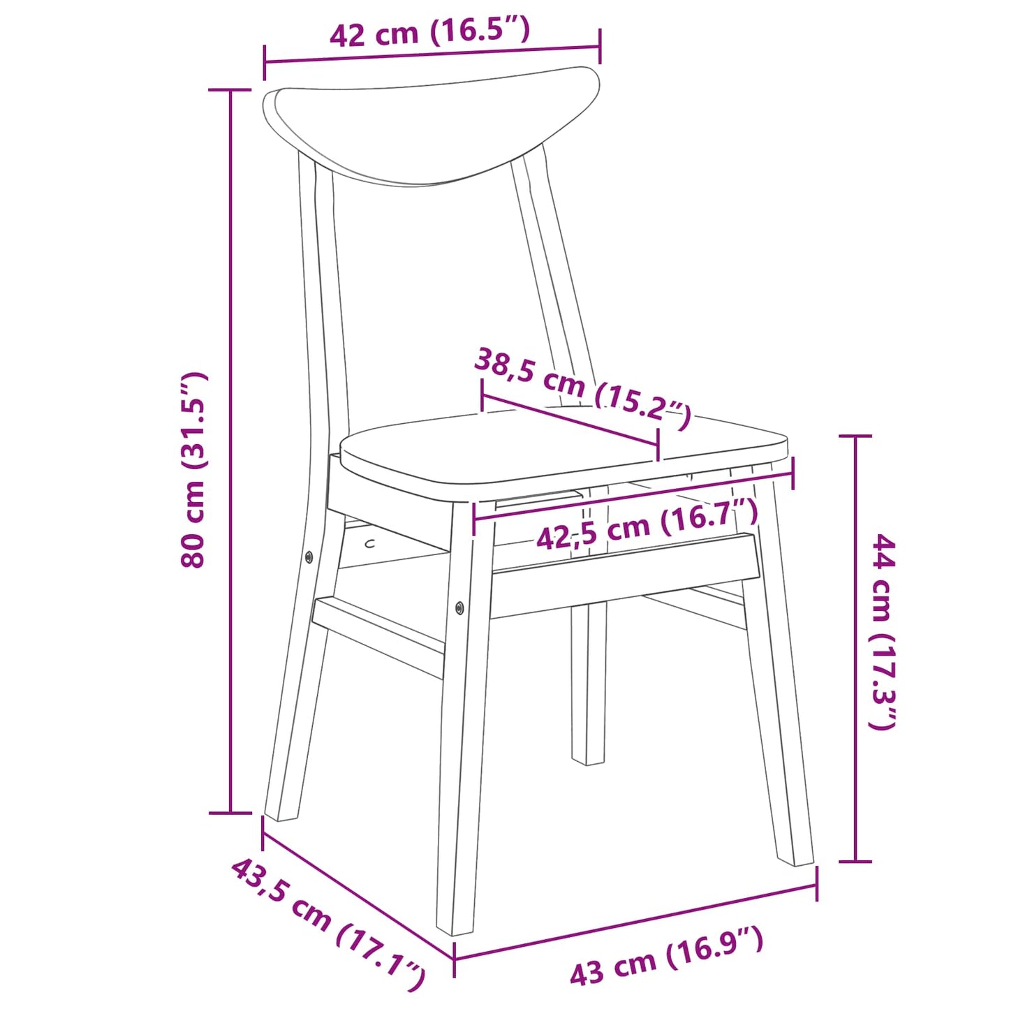 vidaXL Dining Chairs 2 pcs Natural 42 x 47.5 x 81 cm Solid Rubber Wood