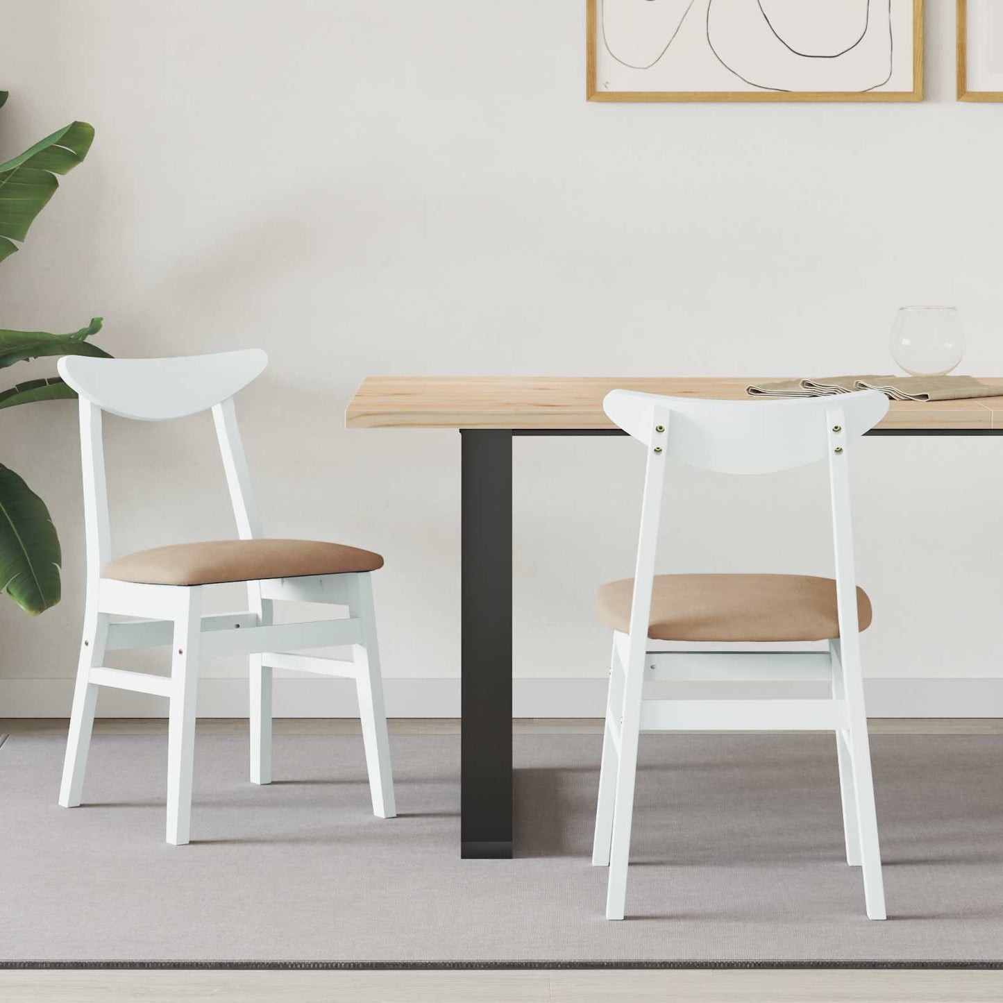 vidaXL Dining Chairs 2 pcs White 42 x 47.5 x 81 cm Solid Rubber Wood