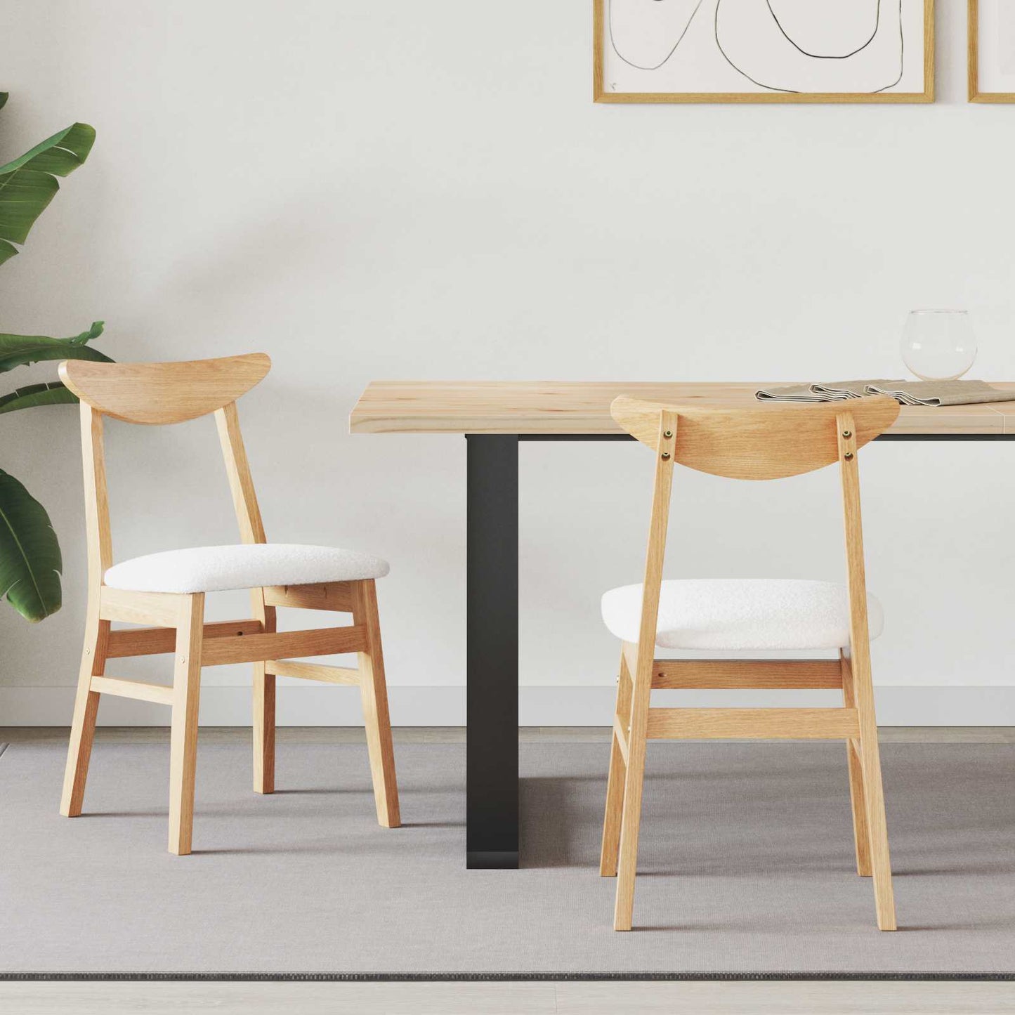 vidaXL Dining Chairs 2 pcs Natural 42 x 47.5 x 81 cm Solid Rubber Wood