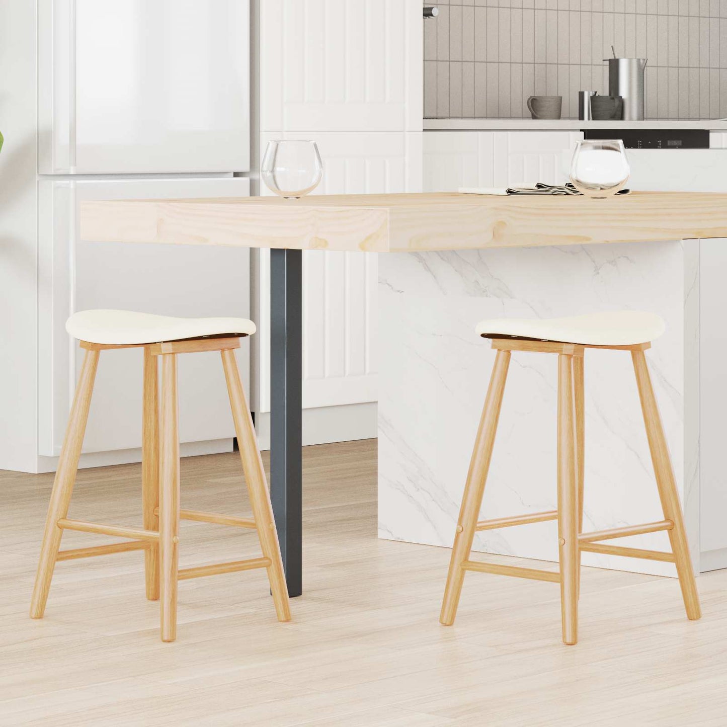 vidaXL Dining Chairs 2 pcs Natural 46 x 37 x 63 cm Solid Rubber Wood