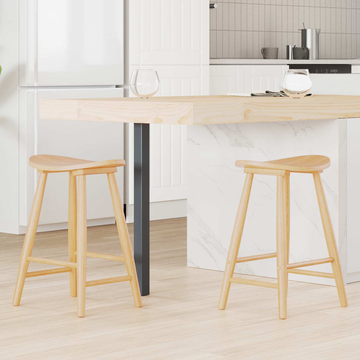 vidaXL Dining Chairs 2 pcs Natural 46 x 37 x 63 cm Solid Rubber Wood