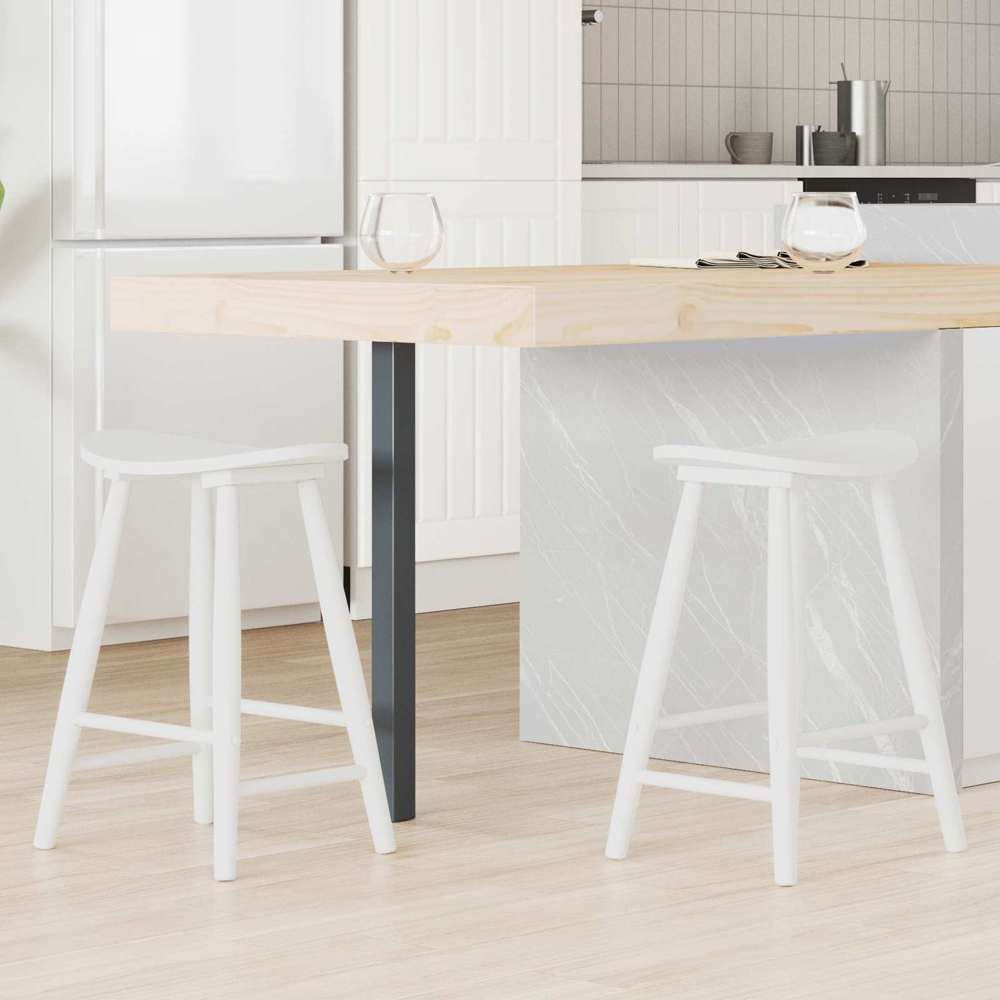 vidaXL Dining Chairs 2 pcs White 46 x 37 x 63 cm Solid Rubber Wood
