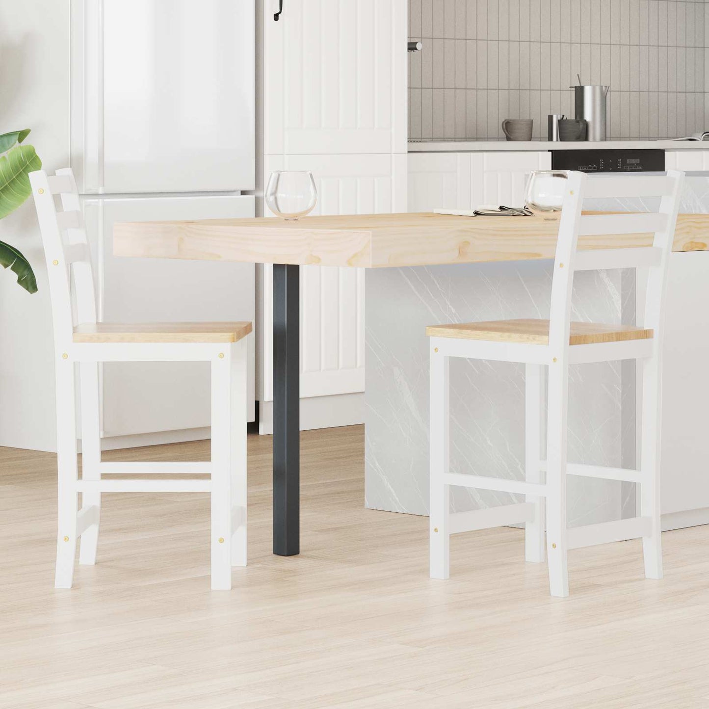 vidaXL Dining Chairs 2 pcs Solid Rubber Wood White 40 x 47.5 x 99.5 cm