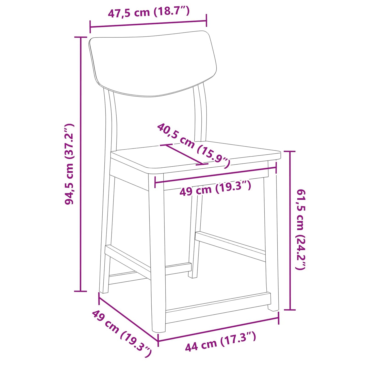 vidaXL Dining Chairs 2 pcs Natural 48 x 49 x 95 cm Solid Rubber Wood