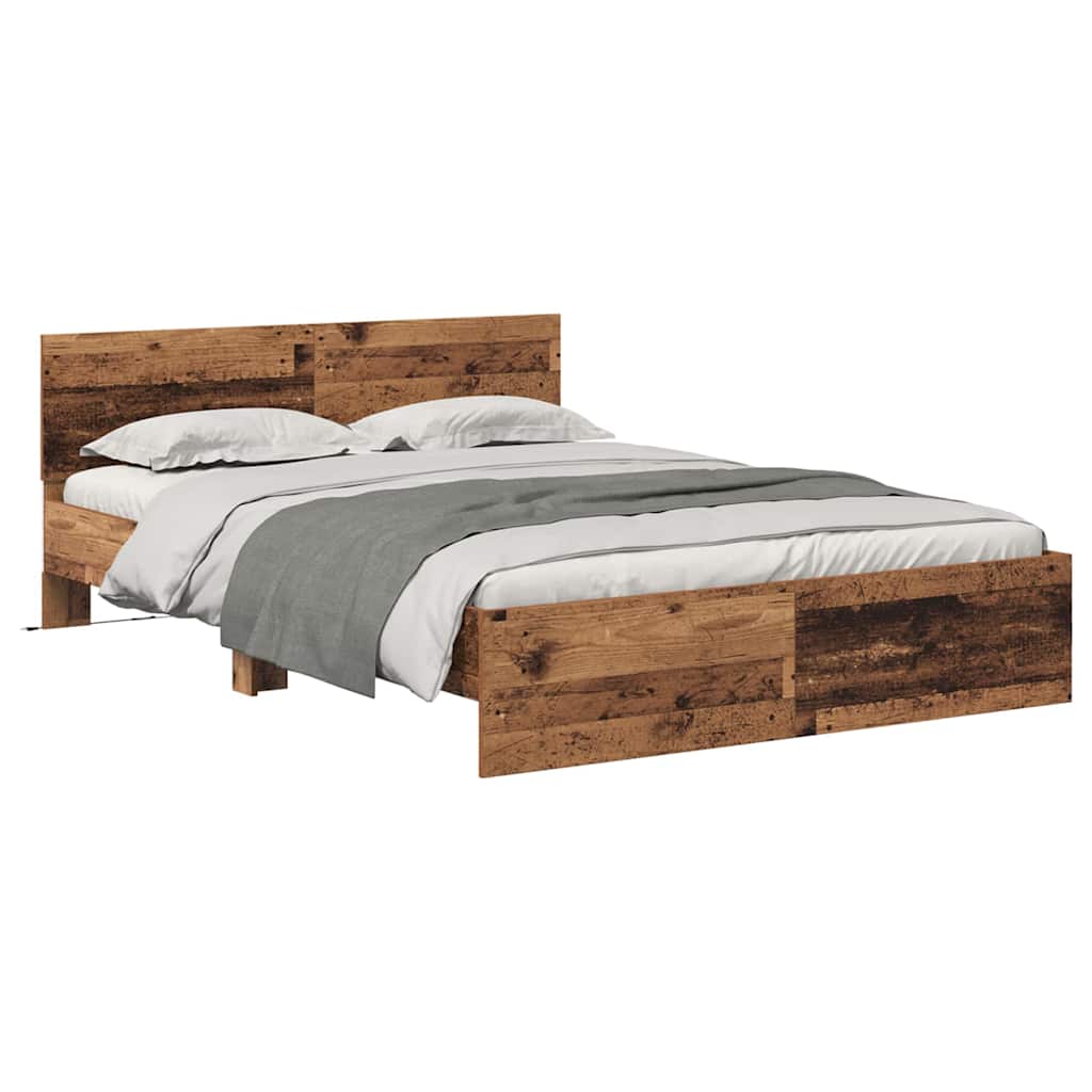 vidaXL Bed Frame with Headboard Old Wood 135 x 190 cm Engineered Wood