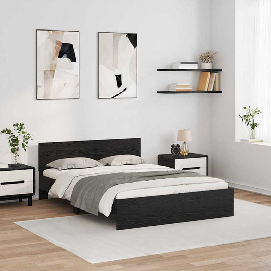 vidaXL Bed Frame with Headboard Black Oak 135 x 190 cm Engineered Wood