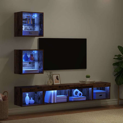 vidaXL TV Wall Units with LED with LED 5 pcs Old wood Engineered Wood