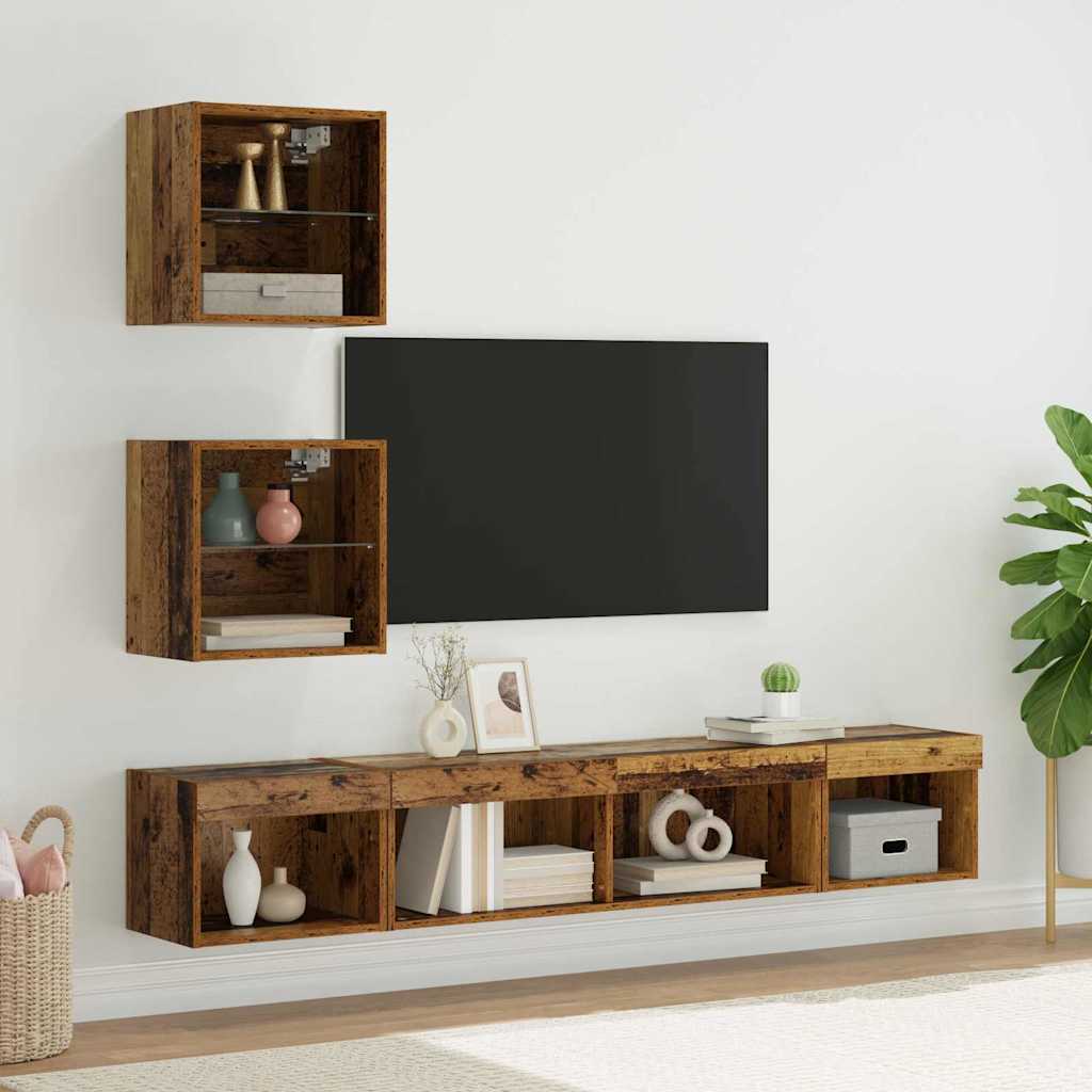 vidaXL TV Wall Units with LED with LED 5 pcs Old wood Engineered Wood