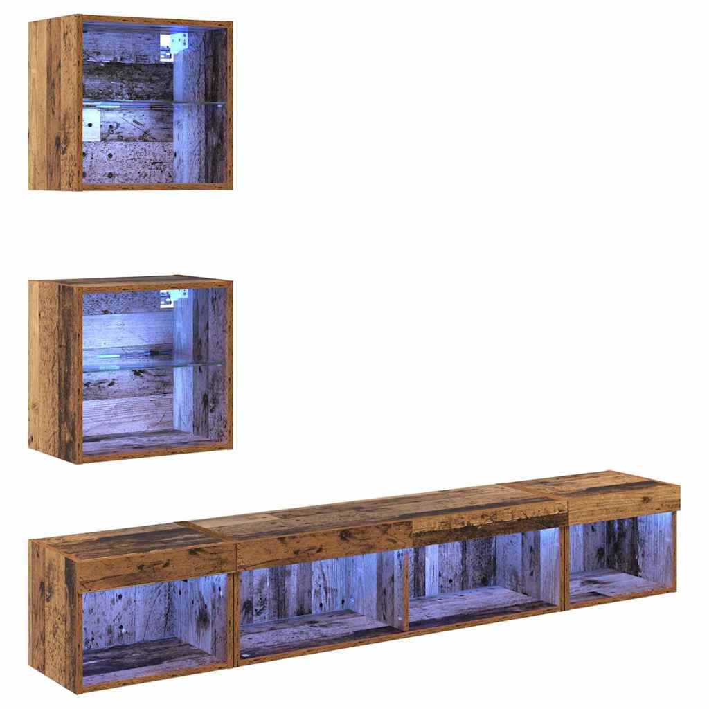 vidaXL TV Wall Units with LED with LED 5 pcs Old wood Engineered Wood