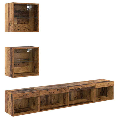 vidaXL TV Wall Units with LED with LED 5 pcs Old wood Engineered Wood