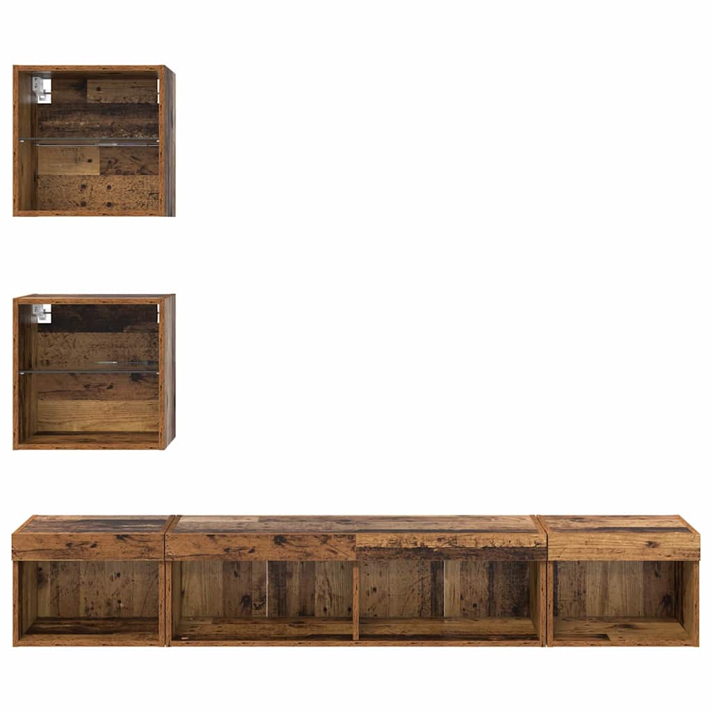 vidaXL TV Wall Units with LED with LED 5 pcs Old wood Engineered Wood