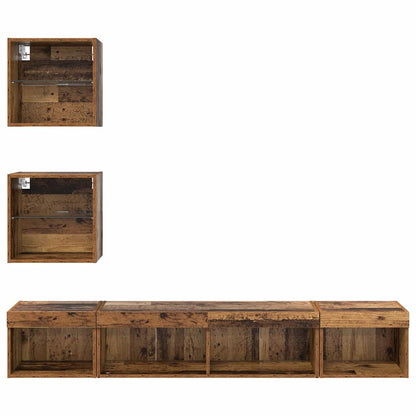 vidaXL TV Wall Units with LED with LED 5 pcs Old wood Engineered Wood