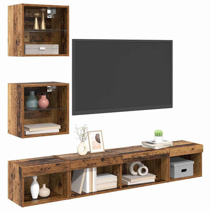 vidaXL TV Wall Units with LED with LED 5 pcs Old wood Engineered Wood