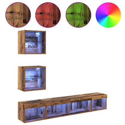 vidaXL TV Wall Units with LED with LED 5 pcs Old wood Engineered Wood