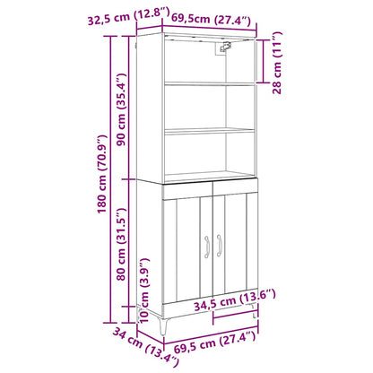 vidaXL Highboard Artisan Oak 69.5 x 34 x 180 cm Engineered Wood