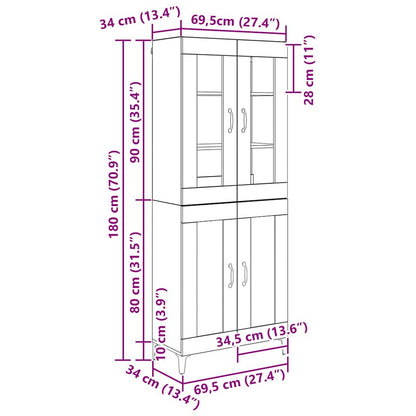 vidaXL Highboard Black Oak 69.5 x 34 x 180 cm Engineered Wood