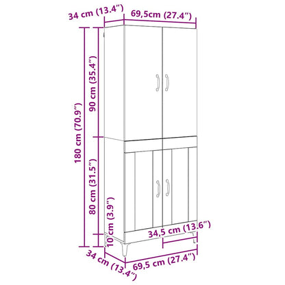 vidaXL Highboard Artisan Oak 69.5 x 34 x 180 cm Engineered Wood