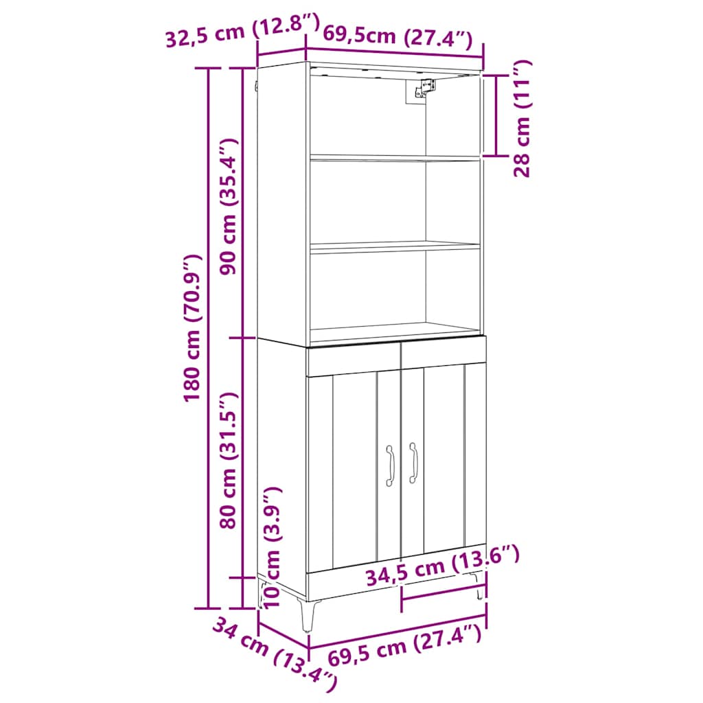 vidaXL Highboard 2 pcs Artisan oak Engineered Wood