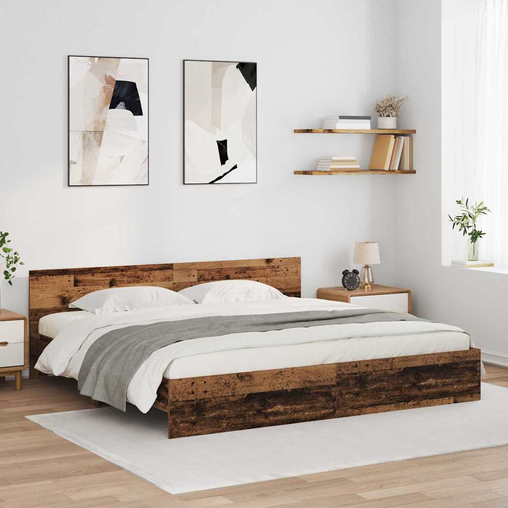vidaXL Bed Frame with Headboard Old Wood 180 x 200 cm Engineered Wood