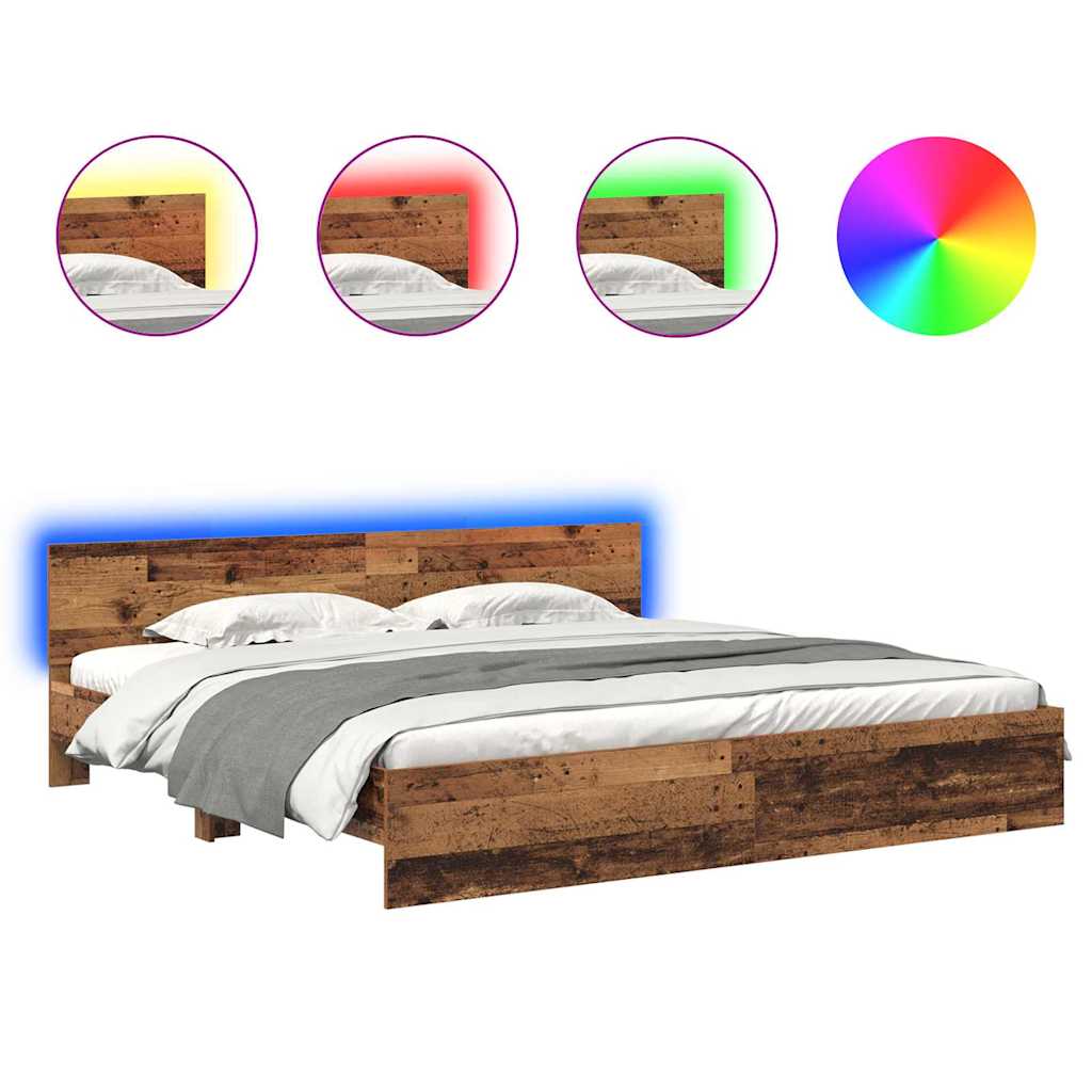 vidaXL Bed Frame with Headboard Old Wood 180 x 200 cm Engineered Wood