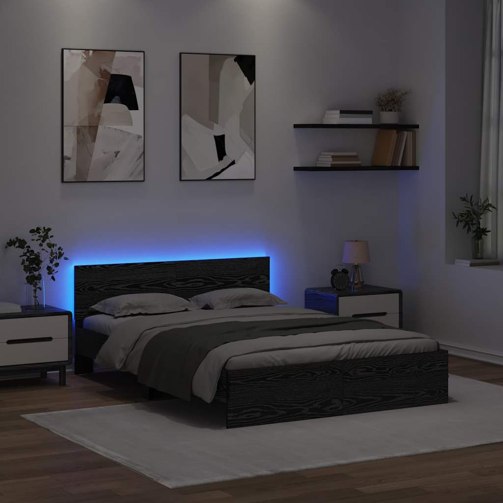 vidaXL Bed Frame with Headboard Black Oak 140 x 200 cm Engineered Wood
