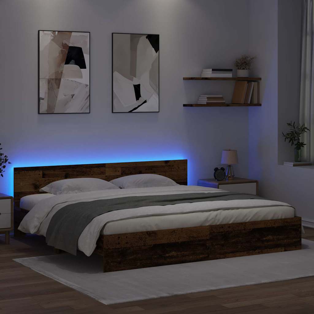 vidaXL Bed Frame with Headboard Old Wood 200 x 200 cm Engineered Wood