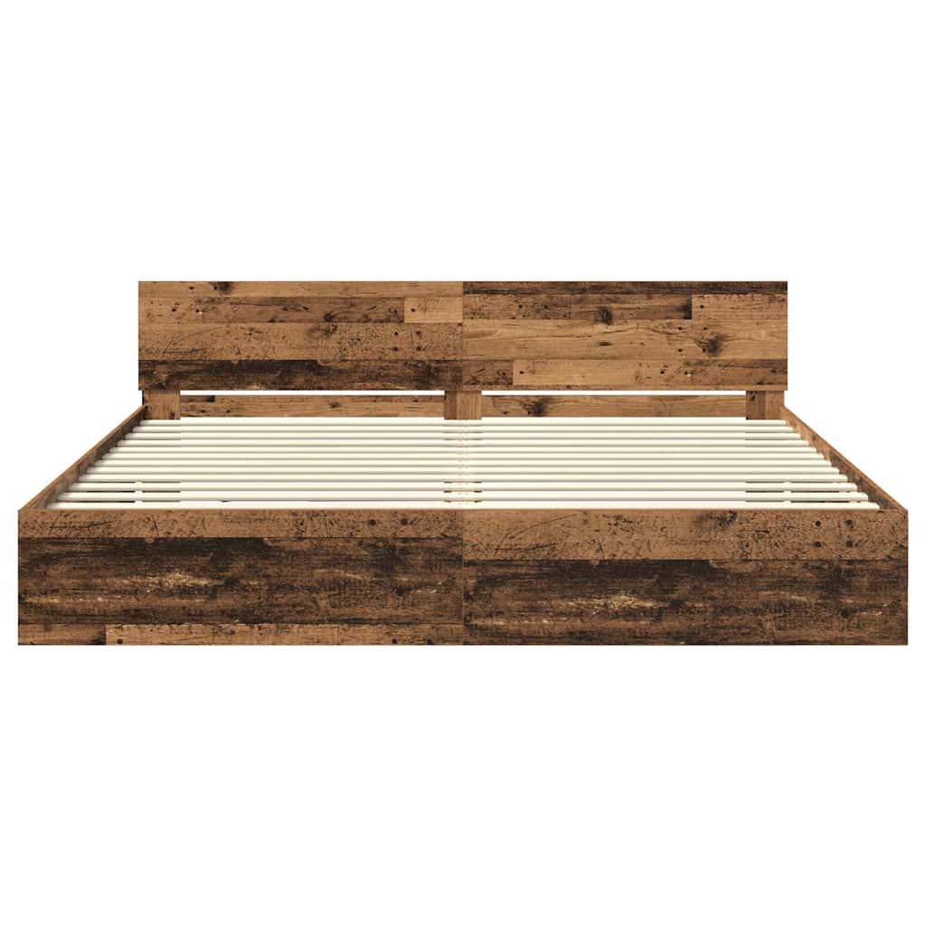 vidaXL Bed Frame with Headboard Old Wood 200 x 200 cm Engineered Wood