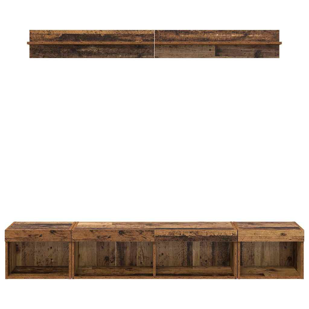 vidaXL TV Wall Cabinet Set with LED 5 pcs Old Wood Engineered Wood