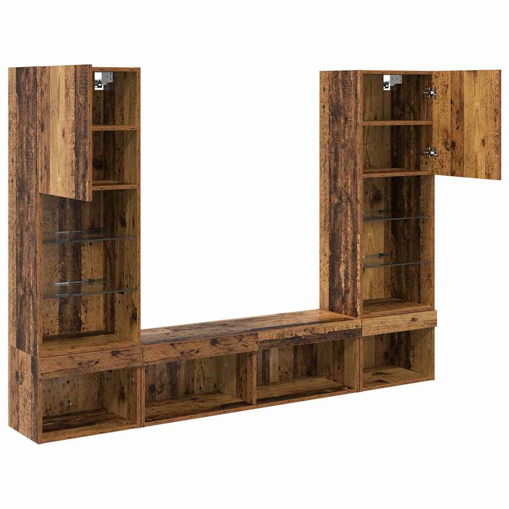 vidaXL TV Wall Units with LED with LED 5 pcs Old wood Engineered Wood