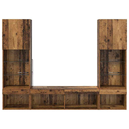 vidaXL TV Wall Units with LED with LED 5 pcs Old wood Engineered Wood