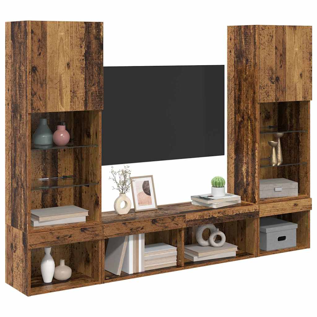 vidaXL TV Wall Units with LED with LED 5 pcs Old wood Engineered Wood