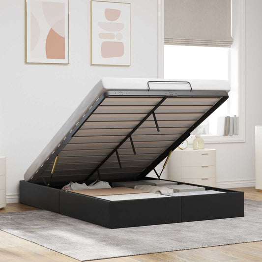 vidaXL Ottoman Bed Frame Black Queen Size Faux Leather