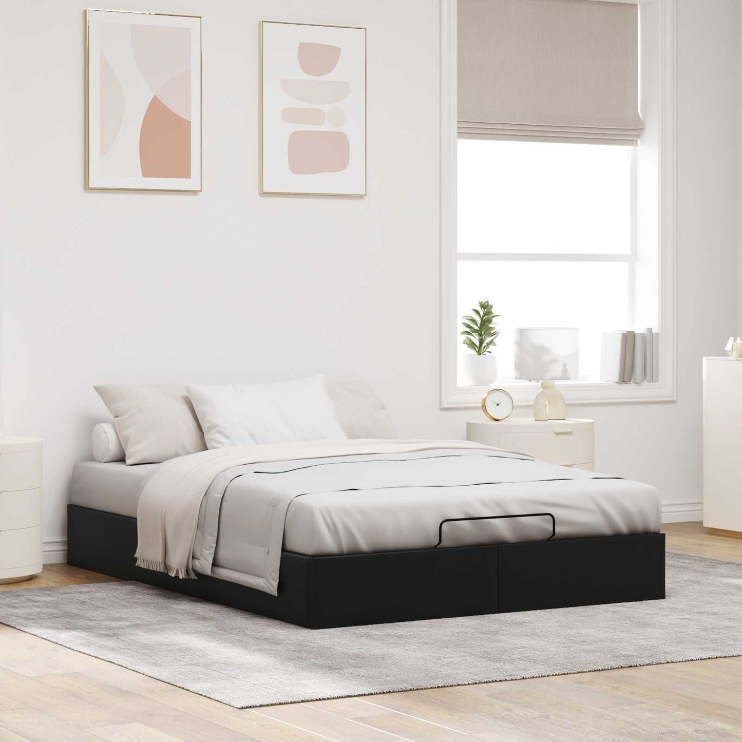 vidaXL Ottoman Bed Frame Black Queen Size Faux Leather