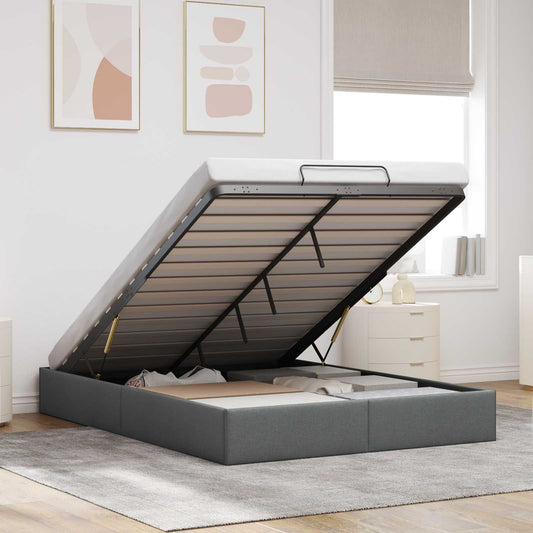vidaXL Ottoman Bed Frame Dark Grey Queen Size Fabric