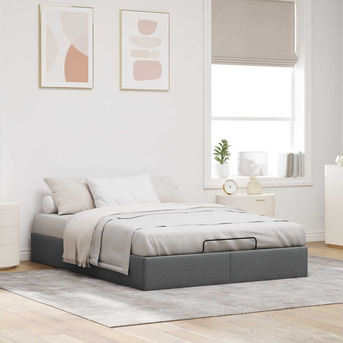 vidaXL Ottoman Bed Frame Dark Grey Queen Size Fabric