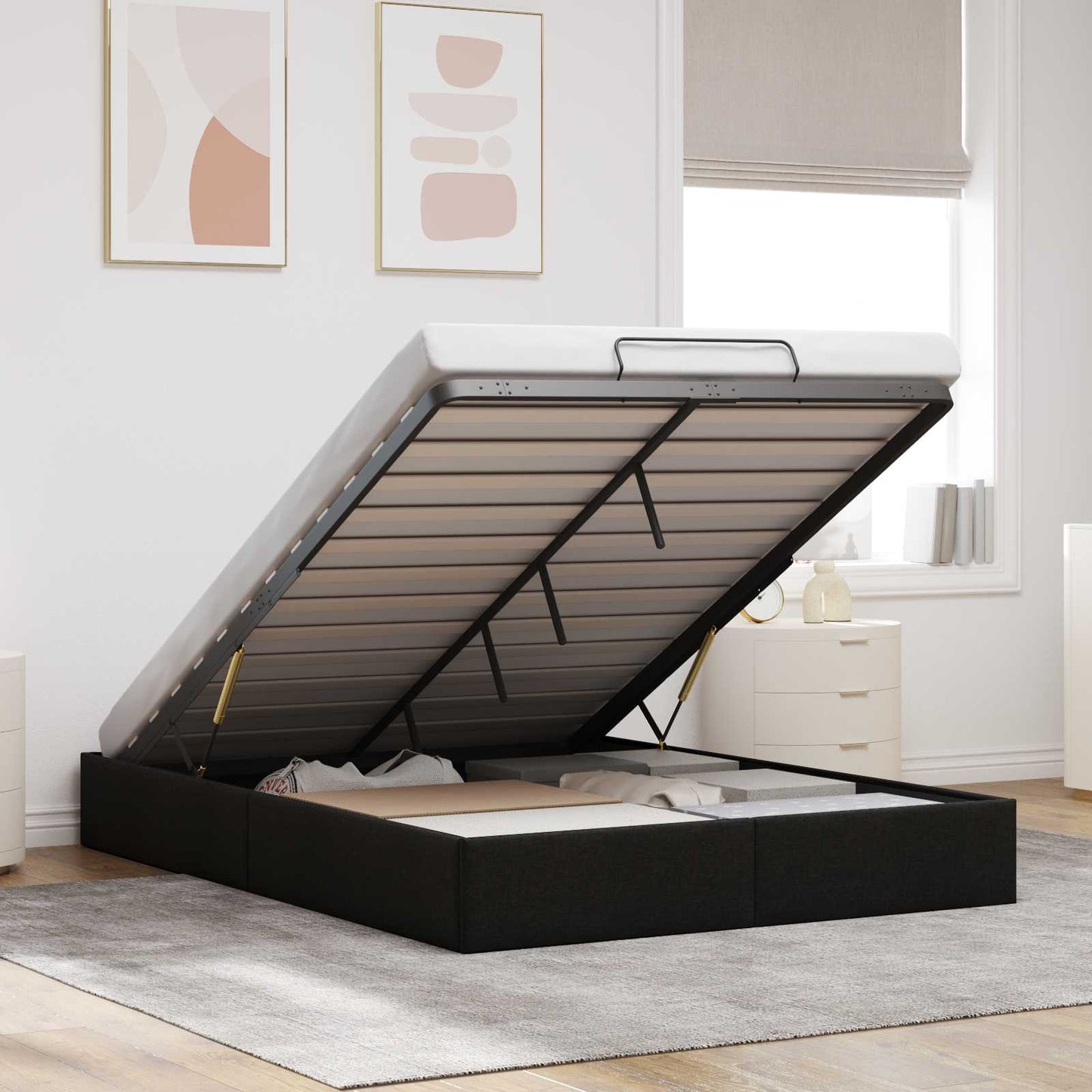 vidaXL Ottoman Bed Frame Black Queen Size Fabric