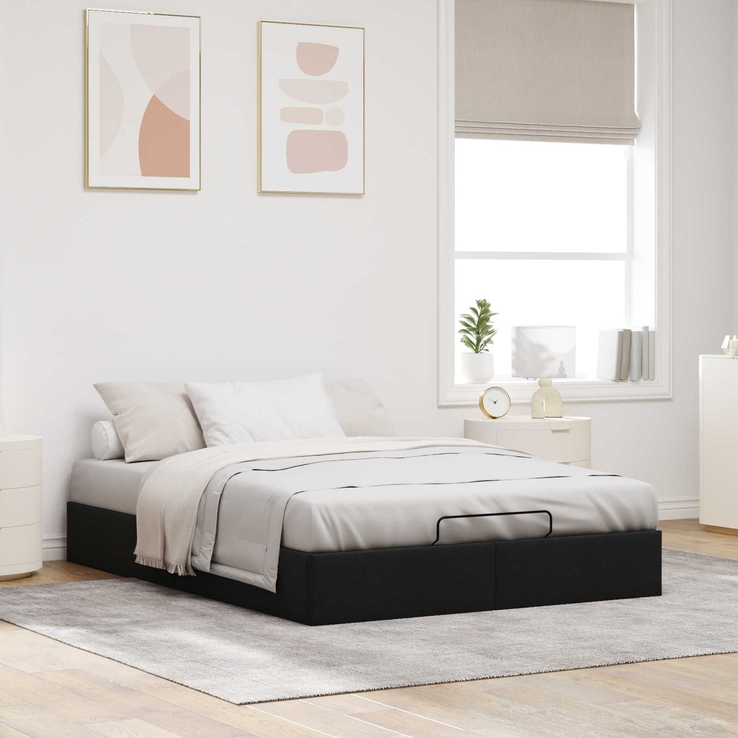 vidaXL Ottoman Bed Frame Black Queen Size Fabric