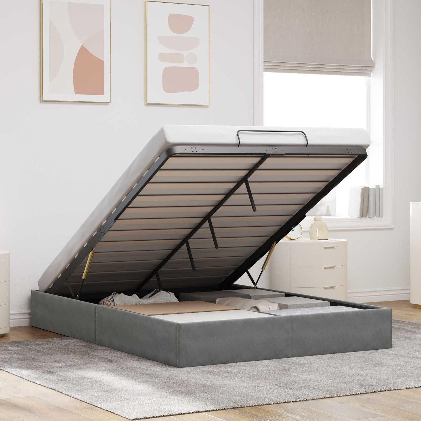 vidaXL Ottoman Bed Frame Dark Grey Queen Size Velvet