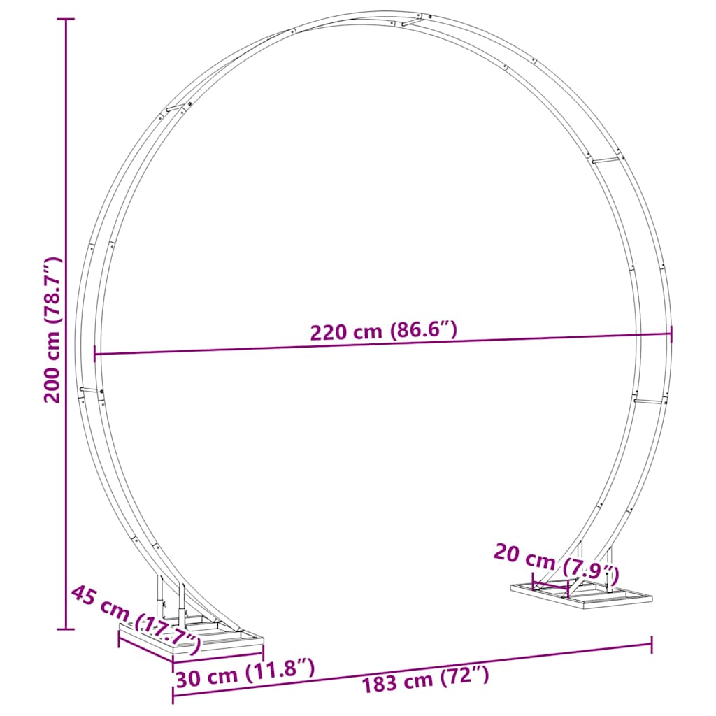 vidaXL Wedding Arch Gold 220 x 45 x 200 cm Steel