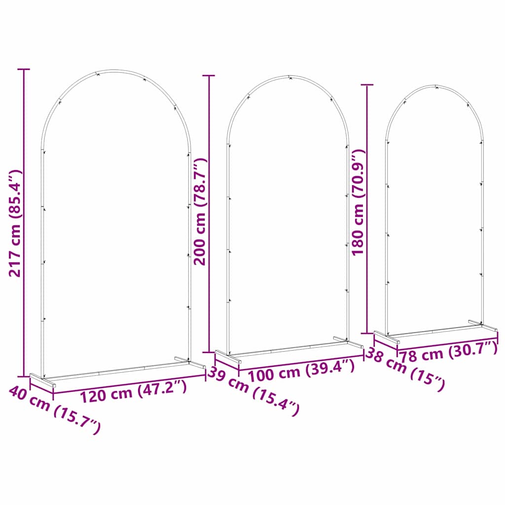 vidaXL Wedding Arch 3 pcs White Steel