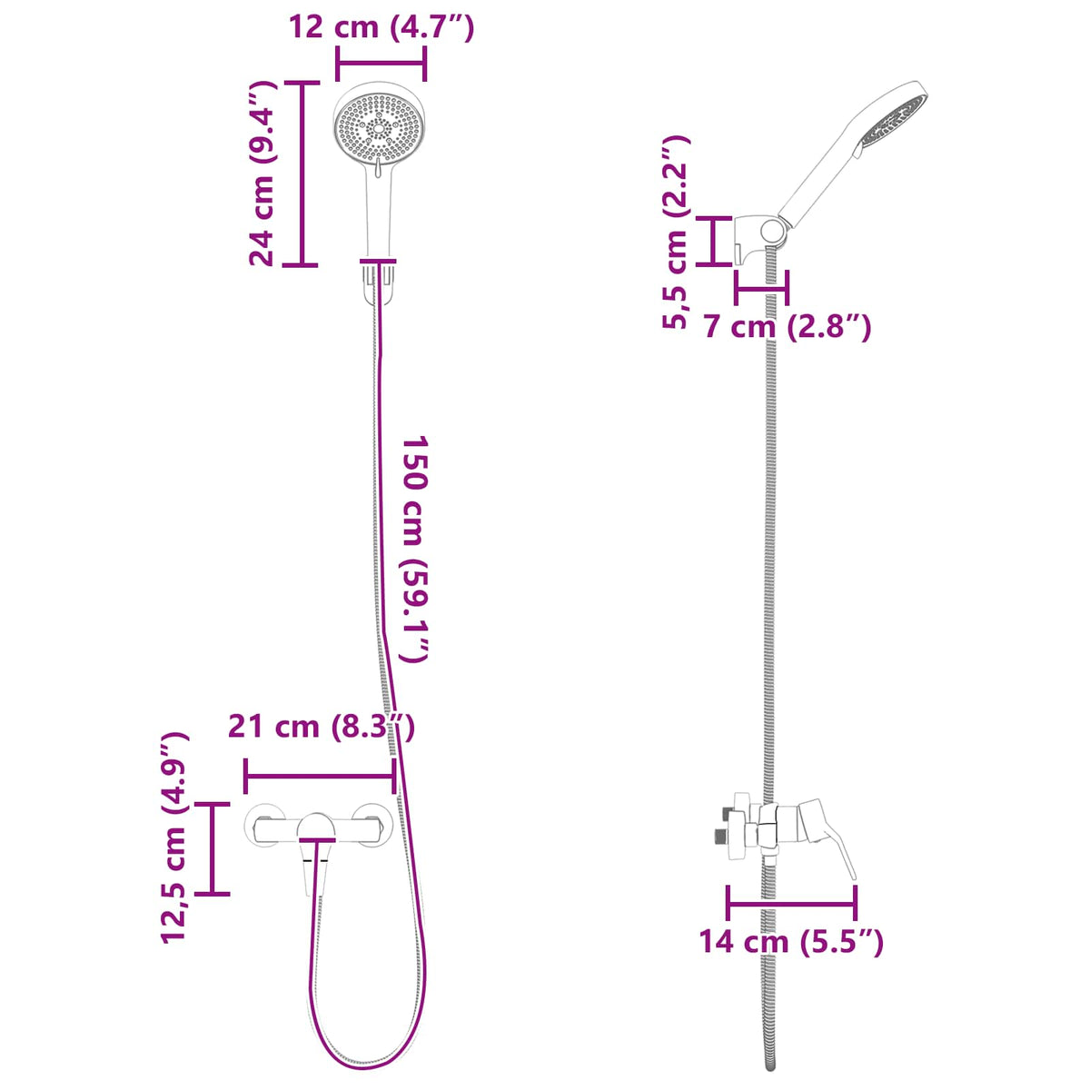 vidaXL Shower Head Set Chrome G 1 / 2 inches Brass