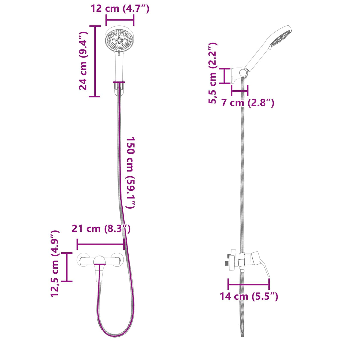 vidaXL Shower Head Set Black G 1 / 2 inches Brass