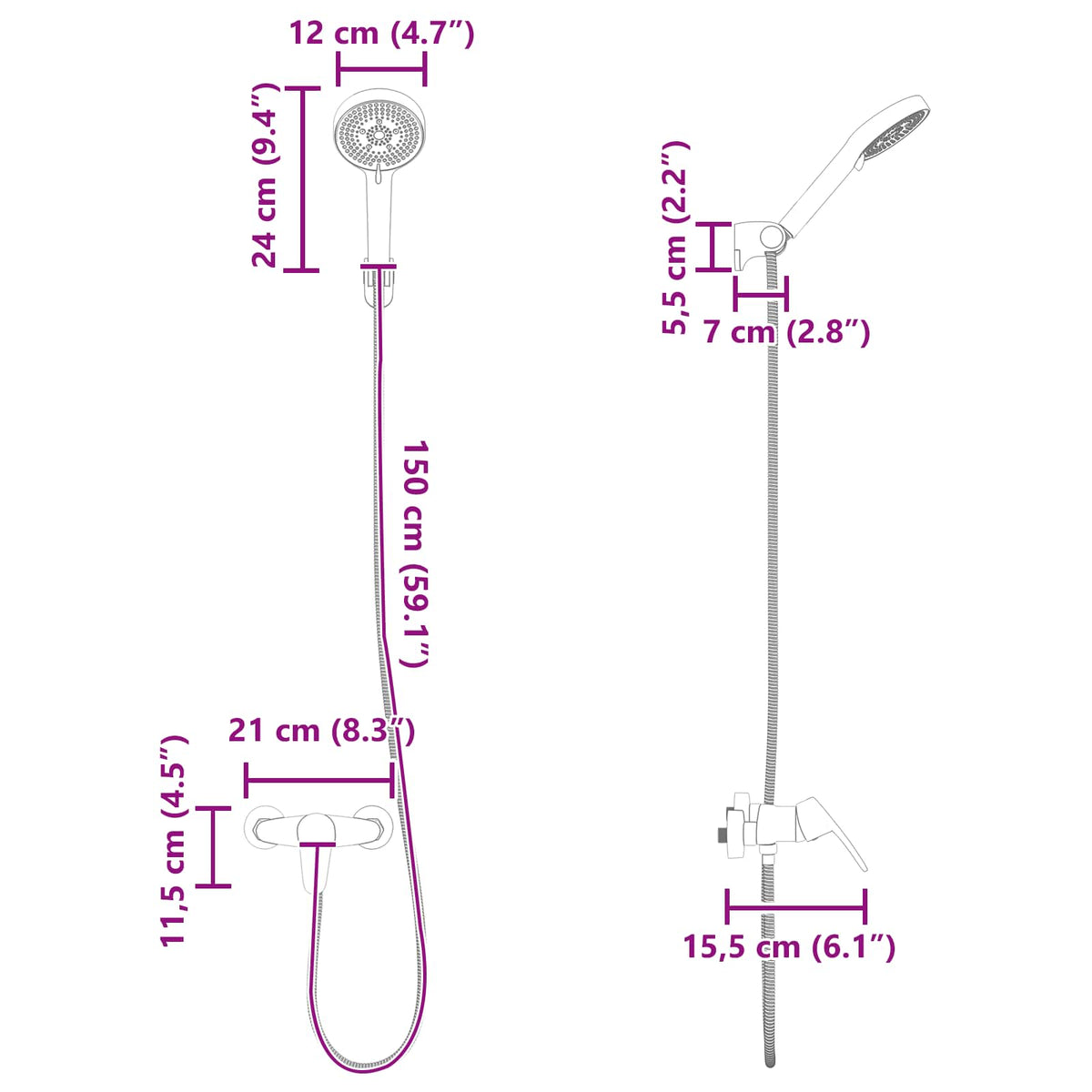 vidaXL Shower Head Set Chrome G 1 / 2 inches
