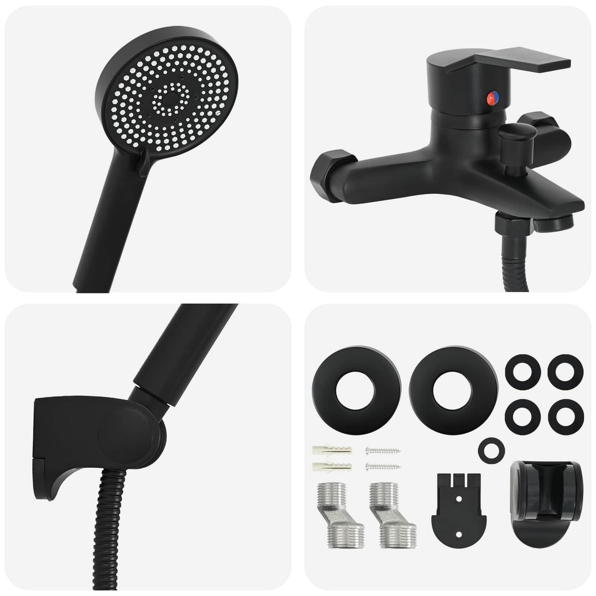 vidaXL Shower Head Set Black G 1/2 inches