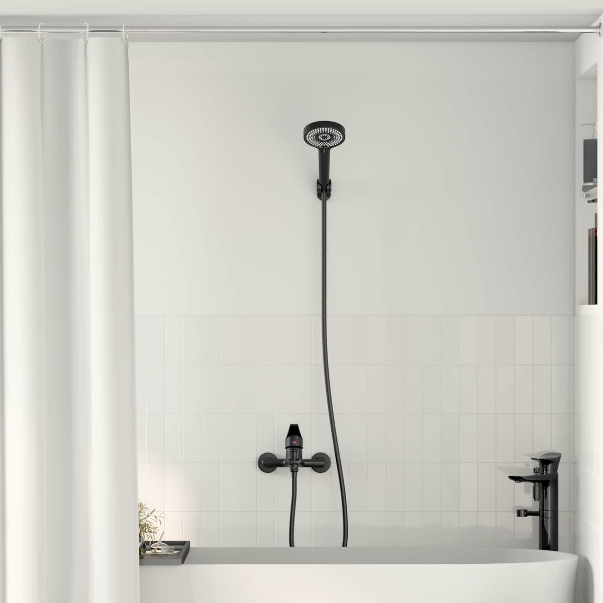 vidaXL Shower Head Set Black G 1/2 inches