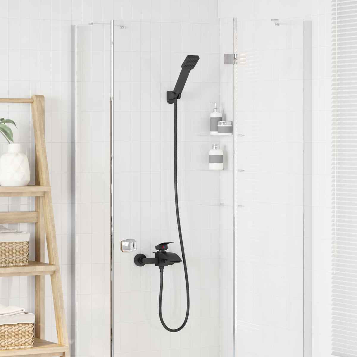 vidaXL Shower Head Set Black G 1/2 inches