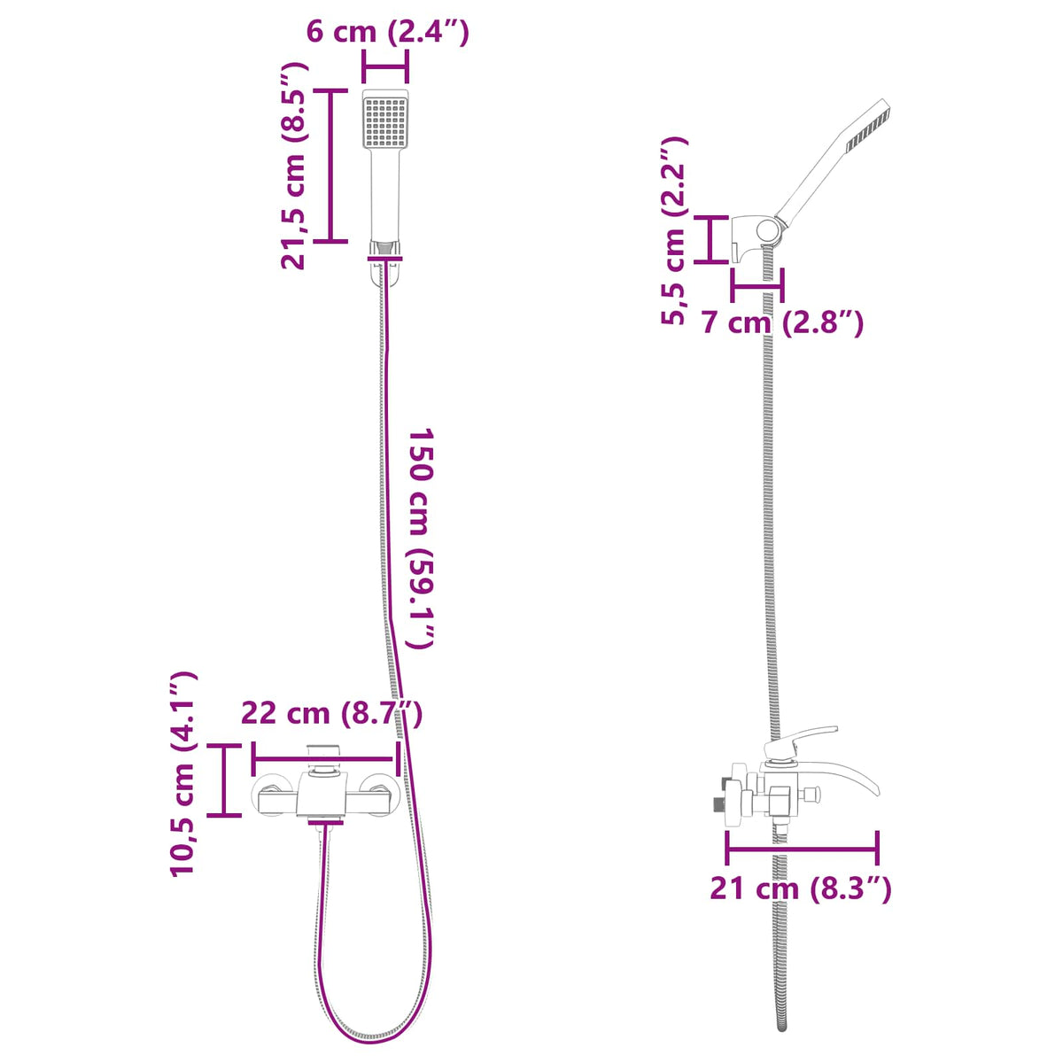 vidaXL Shower Head Set Black G 1/2 inches