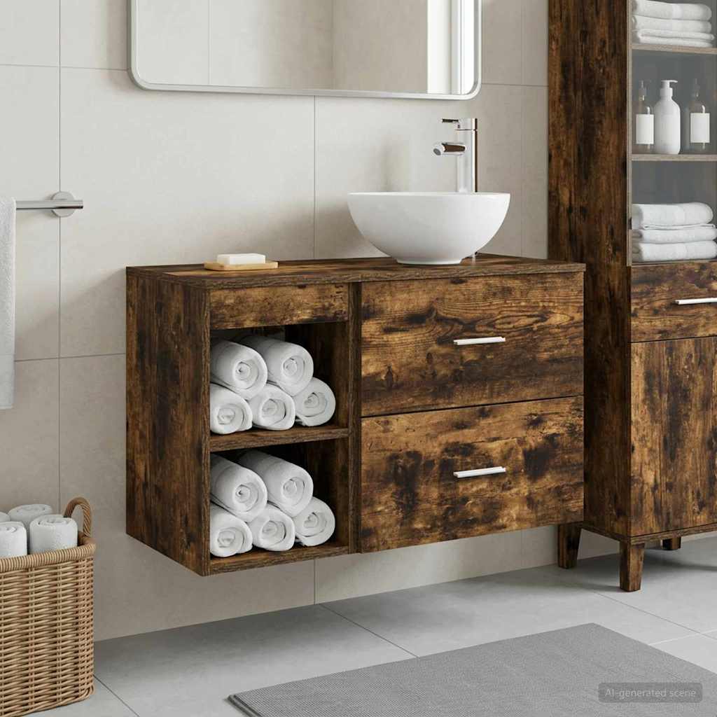 vidaXL Bathroom Furniture Set 2 pcs Smoked Oak Engineered Wood