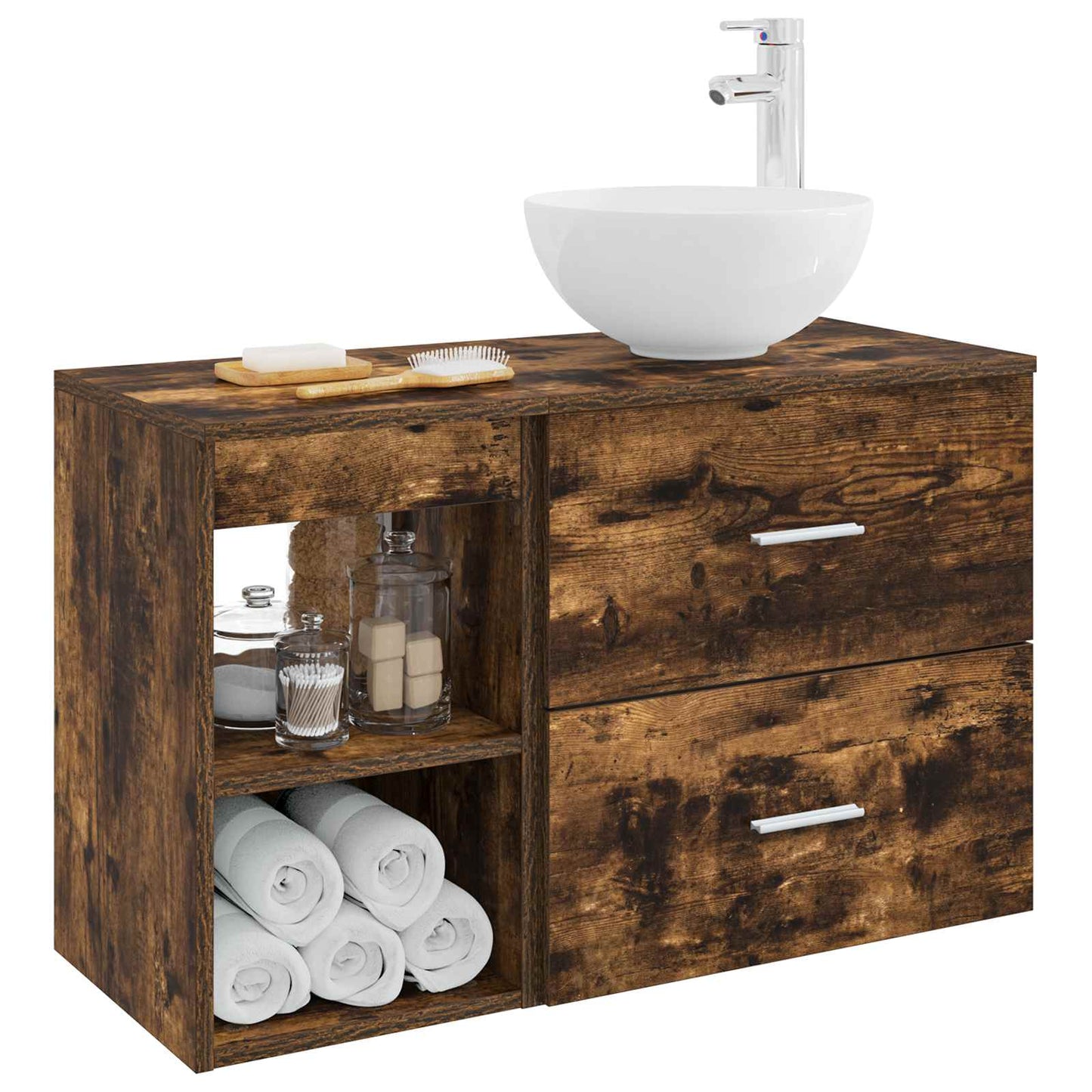 vidaXL Bathroom Furniture Set 2 pcs Smoked Oak Engineered Wood