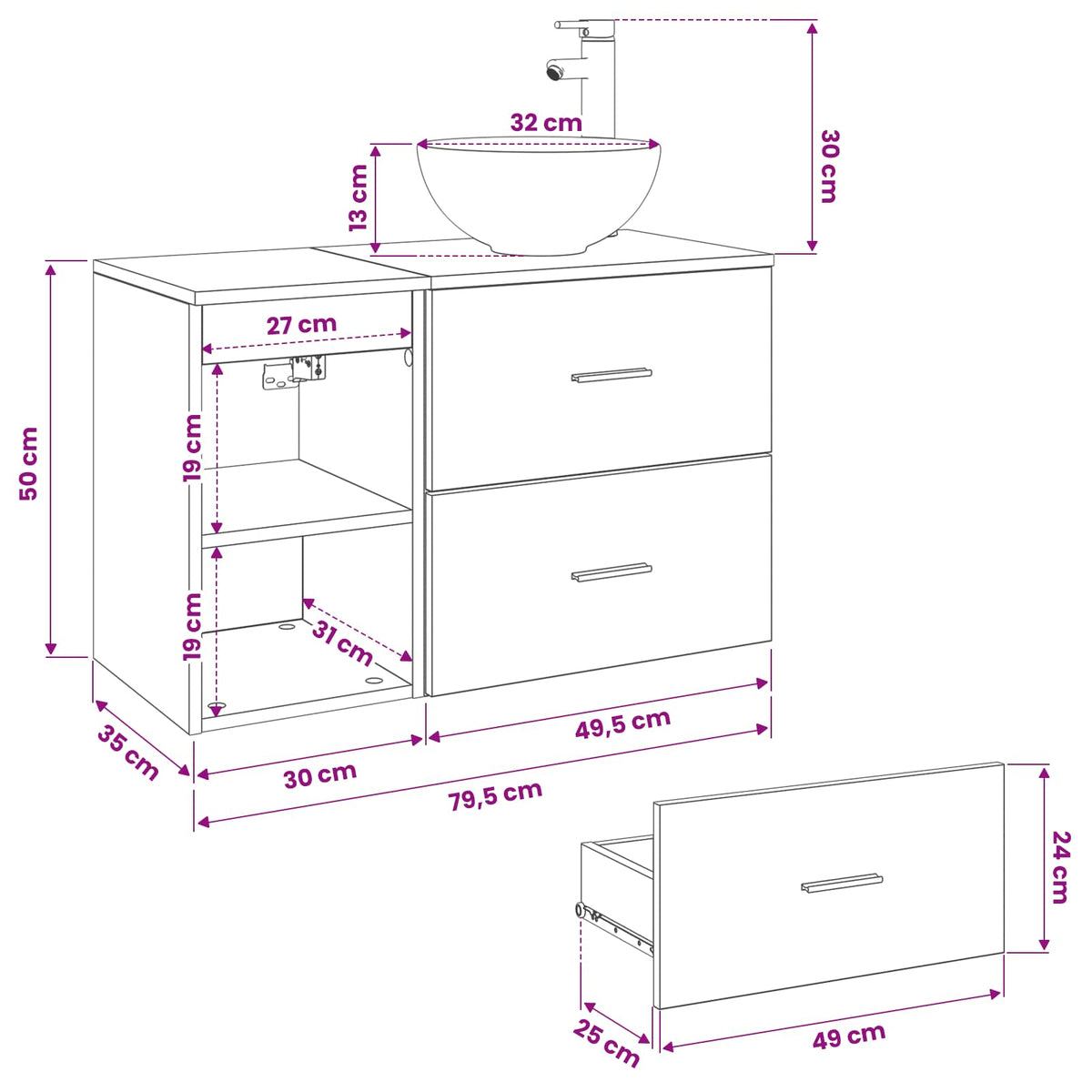 vidaXL Bathroom Cabinet Set 2 pcs Old Wood 79.5 x 35 x 80 cm